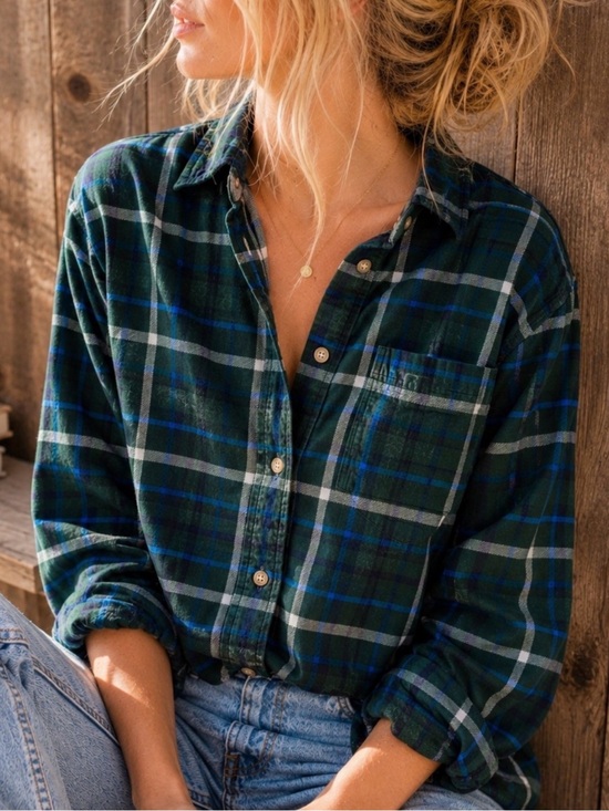 Chaps Tops - Chaps Plaid Flannel Long Sleeve Button Down Shirt Green Blue Size Medium